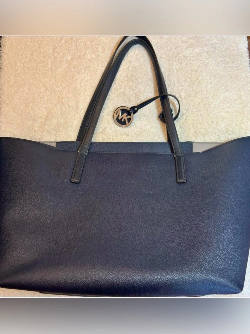 MICHAEL KORS Navy Blue Leather Tote Bag
